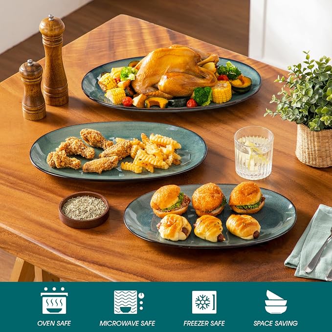 vancasso Ceramic Serving Platters Set of 3, Oval 16/14.7/13.5 Inch Stoneware - Image 4