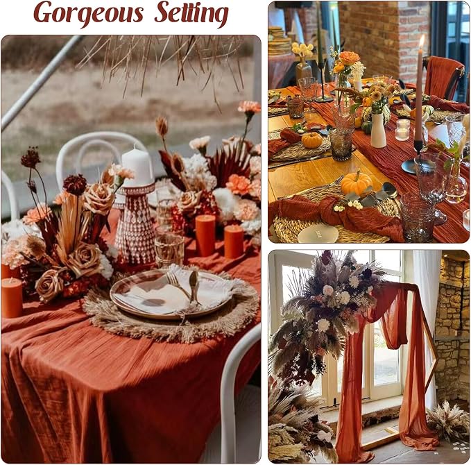 Terracotta 10FT Cheesecloth Table Runner Boho Gauze Fabric Table Runner Rustic - Image 6