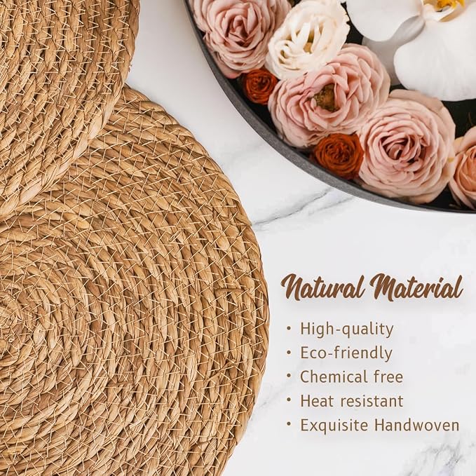13 in Round Woven Boho Placemats Set of 8, Wicker Rattan Place Mats Chargers - Image 4
