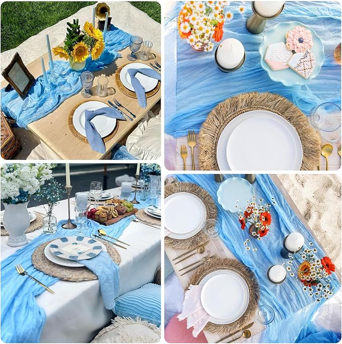 6 Pack Baby Blue Cheesecloth Table Runner 35 x 120 Inch | Boho Gauze Fabric - Image 6