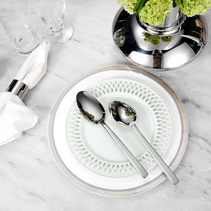 Premium Aline 9-Inch Spoons | 18/10 Stainless Steel Serving & Slotted Spoons; - Image 5