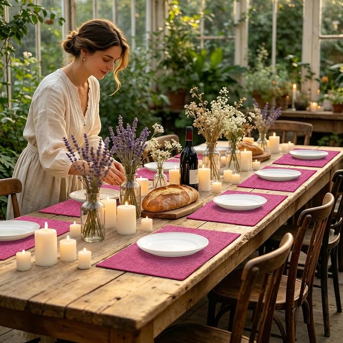 Faux Cotton Linen Placemats Set of 6, Cloth Washable Farmhouse Dining Table Mats - Image 8