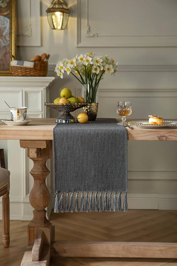 Graphite Grey Table Runners 90 Inches Long, Burlap Linen Style Rustic Farmhouse - Image 2