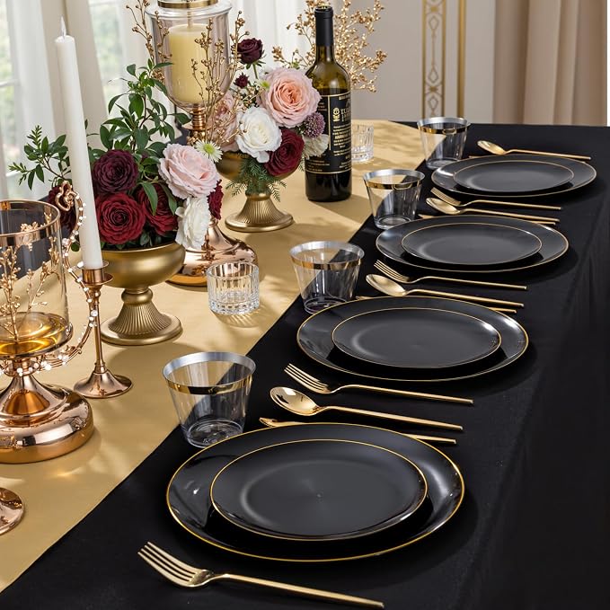 bUCLA 150PCS Black and Gold Plastic Plates - Image 7