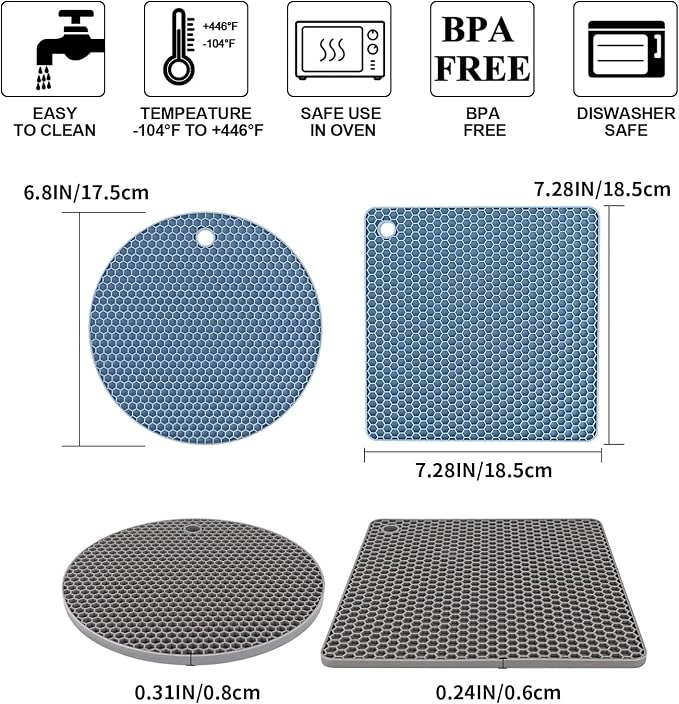 Trivets for Hot Dishes, 4 Pack Silicone Hot Pads for Kitchen, Non-Slip Heat - Image 6