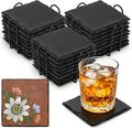 ZOOFOX 24 Pieces Drink Coasters, 4 Inch Square Slate Stone Coaster by zoofox