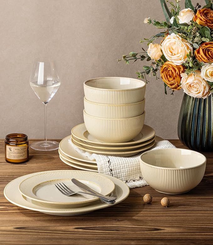 Ceramic Dinnerware Set for 6, 18-Piece Plates and Bowls Set | Lightweight - Image 4