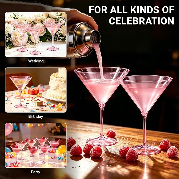Plastic Martini Glasses Set of 24, 9 oz Pink Cocktail Cups | Unbreakable - Image 7