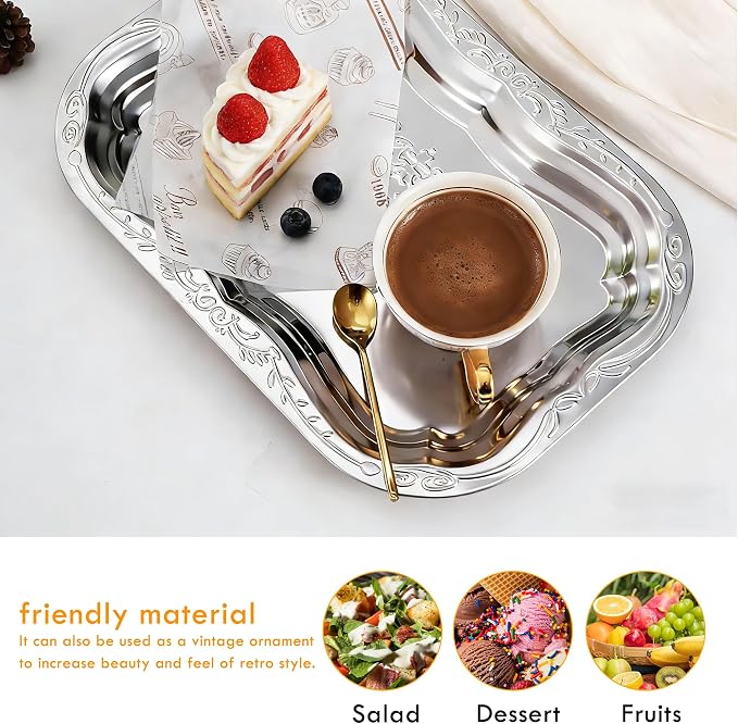 4-Pack Large Oval Silver Serving Trays - Image 3