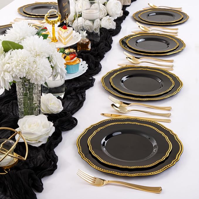 60 Pcs Black Gold Dinner Plates - Image 5