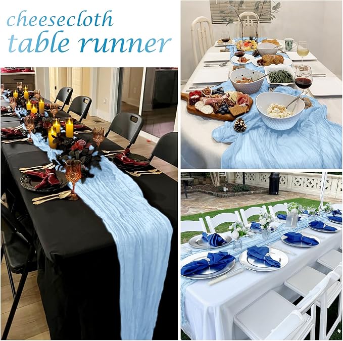 12 Pack Baby Blue Cheesecloth Table Runner 17 x 108 Inch Gauze Table Runner - Image 7