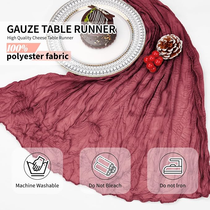 12 Pcs Burgundy Christmas Cheesecloth Table Runner 10Ft, Gauze Table Runners - Image 8