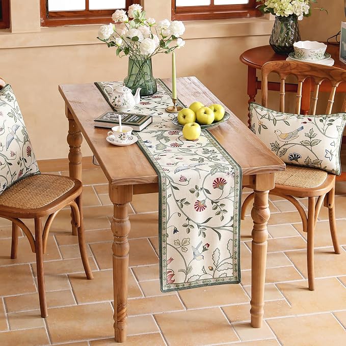 bilin gaier Designer French Linen Long Table Runner, Floral Pattern, Dining - Image 4