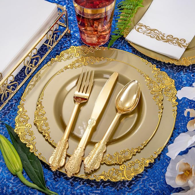 Morejoy 175PCS Solid Gold Plastic Plates - Image 6