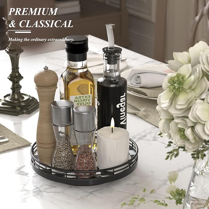 AMH 9-Inch Black and White Checkerboard Lazy Susan - Image 4