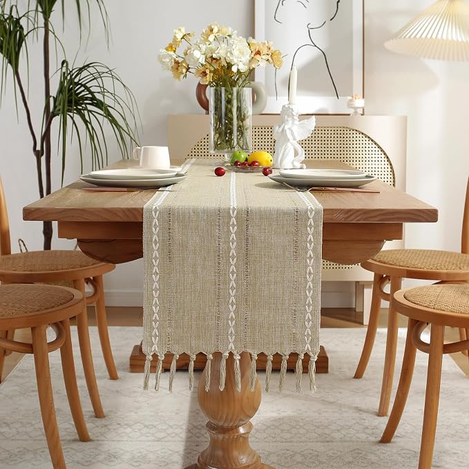 Wracra Rustic Linen Table Runner, Coffee Table Runners 72 inches Long | Raised - Image 6
