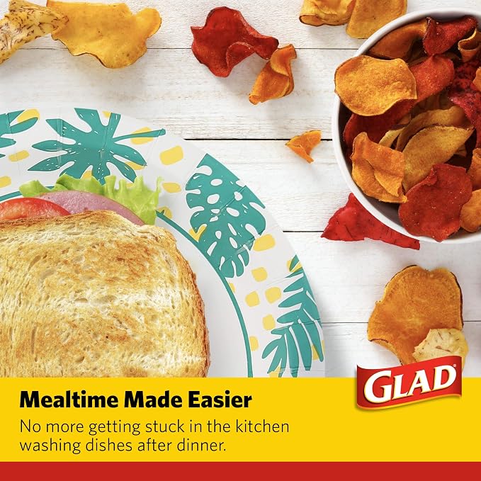 Glad Round Disposable Paper Bowls, Palm Leaves Pattern, 16 Oz, soak-proof and - Image 5