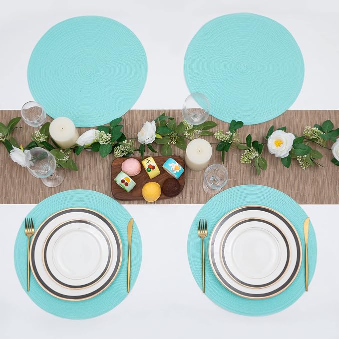 SHACOS Round Placemats Set of 6 Washable 15 inch Round Table Mats Cotton - Image 9