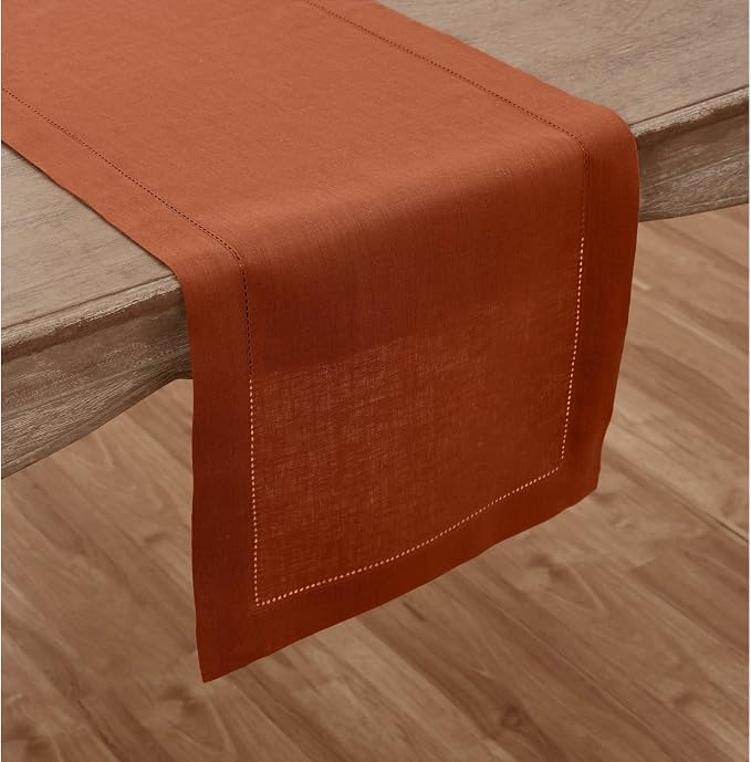 Solino Home 100% Pure Linen Table Runner Cinnamon Hemstitch, 14 x 72 in | - Image 2
