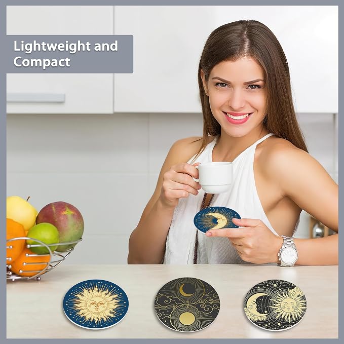 Drink Coasters Set of 6 with Holder, Fit All Cups, Tabletop Protection Mat - Image 6
