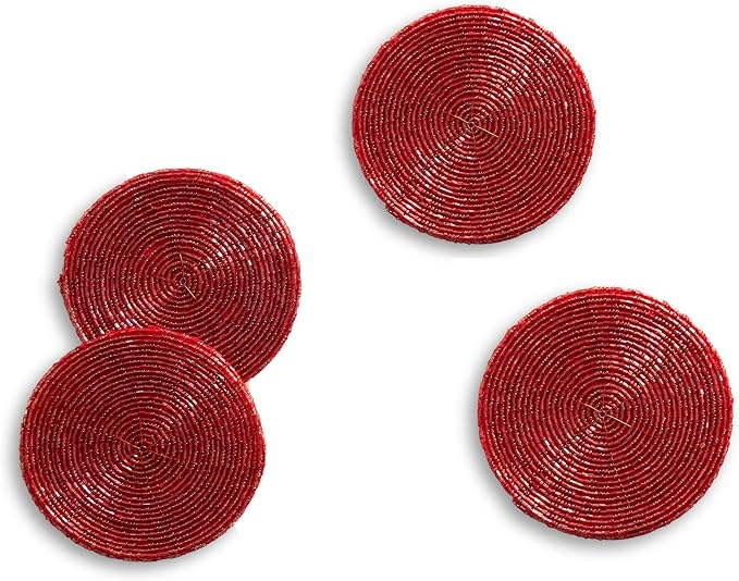 Handmade Beaded Coasters, Glass Bead Coasters in Red, Coffee Table Décor - Image 2