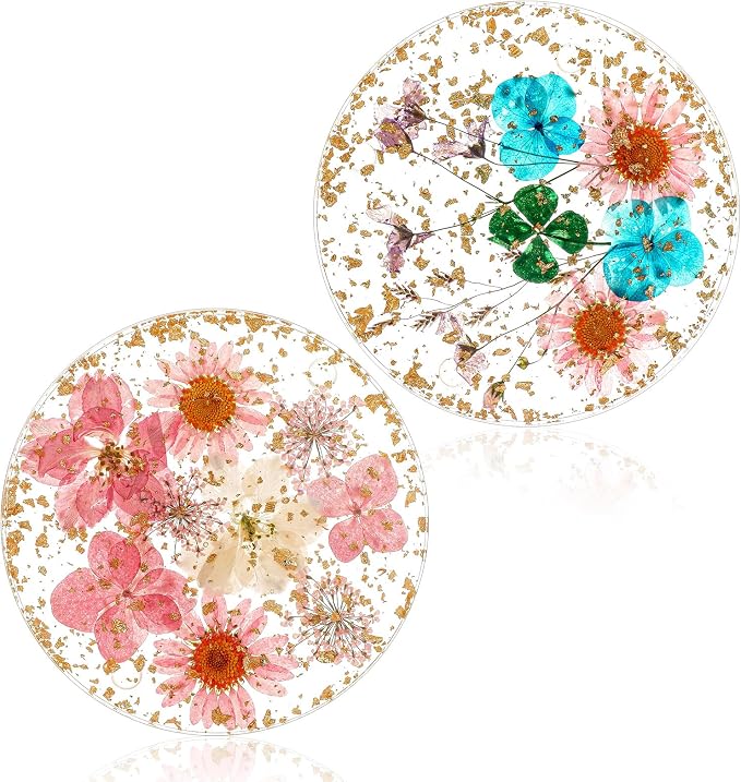 2pcs Dried Flower Drink Coasters, Flower Resin Drink Cup Mat Reusable Floral - Image 8