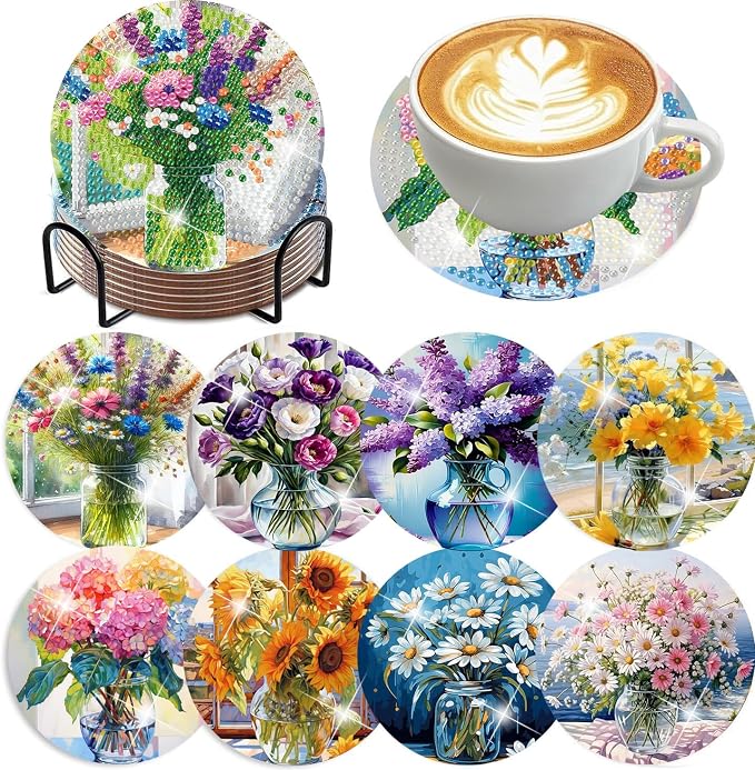 Ekuxom 8 Pcs Flower Diamond Art Coasters Kit by Ekuxom