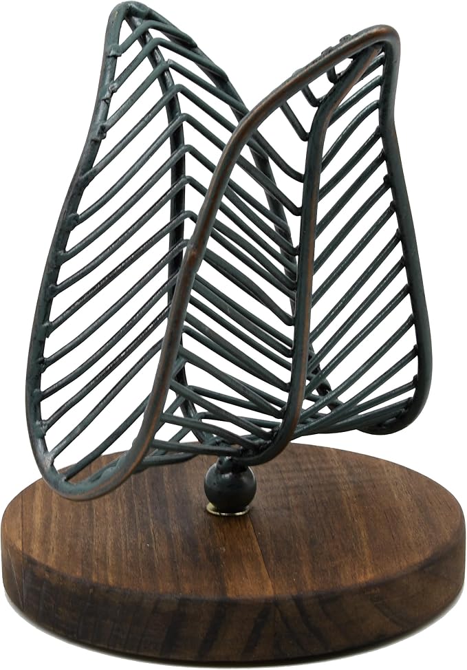 OwlGift Freestanding Modern Napkin Holder w/Golden Turquoise Wrought Iron Leaf by Owlgift