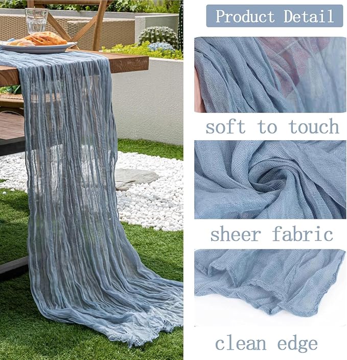 8 Pack Dusty Blue Cheesecloth Table Runner 20 x 120 inch Gauze Table Runners 10 - Image 3