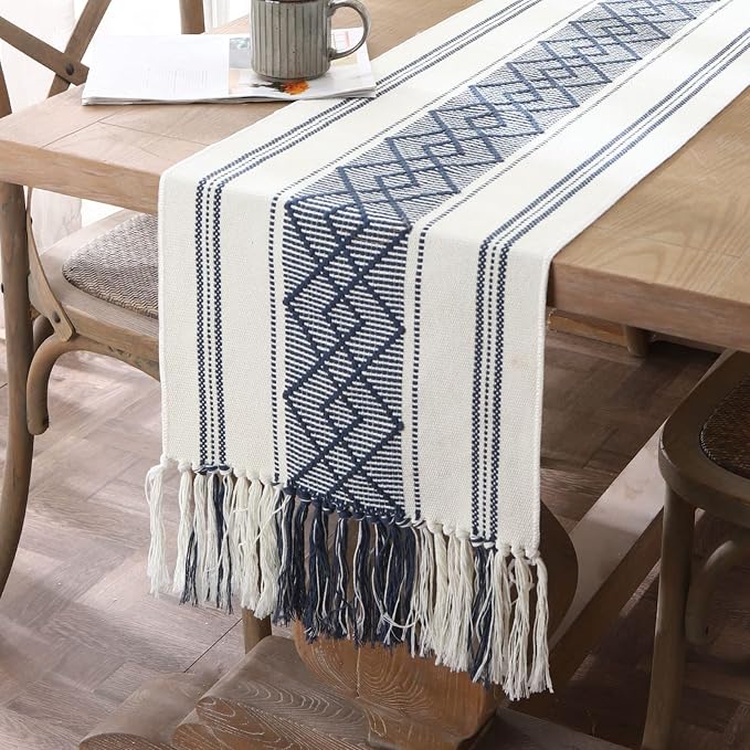 Woven Table Runners Farmhouse Style, Boho Table Runners 108 inches Long by LUFEIJIASHI