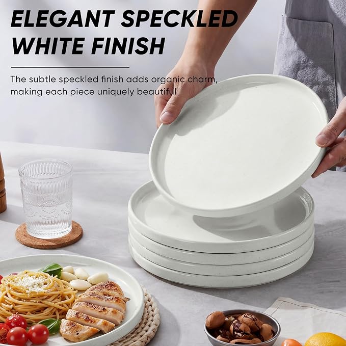 E-far White Dinner Plates Set of 6, 10.5 Inch Stoneware Dinner Plate | - Image 6