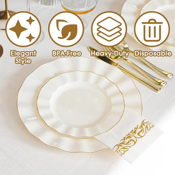 175PCS Ivory Plastic Dinnerware Set, Wavy Plates - Image 3