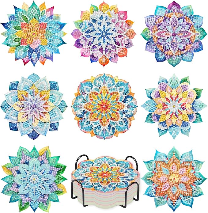 8 PCS Succulent Diamond Art Coasters by Mrnsiet