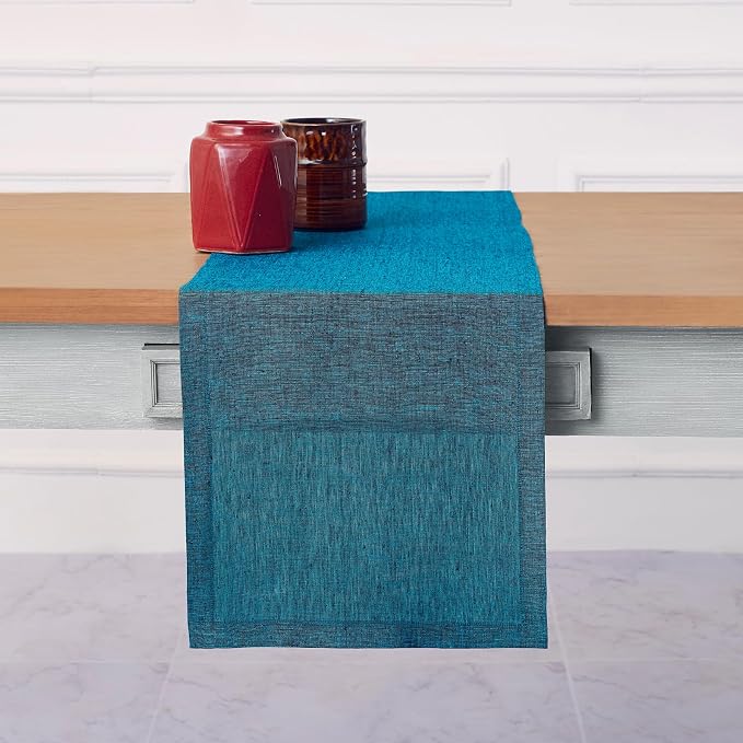 Solino Home 100% Pure Linen Dining Table Runner Teal, Athena 14 x 144 in | - Image 2