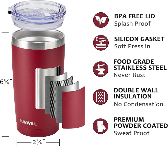 SUNWILL Travel Coffee Tumbler 20 oz, Insulated Mug - Image 2