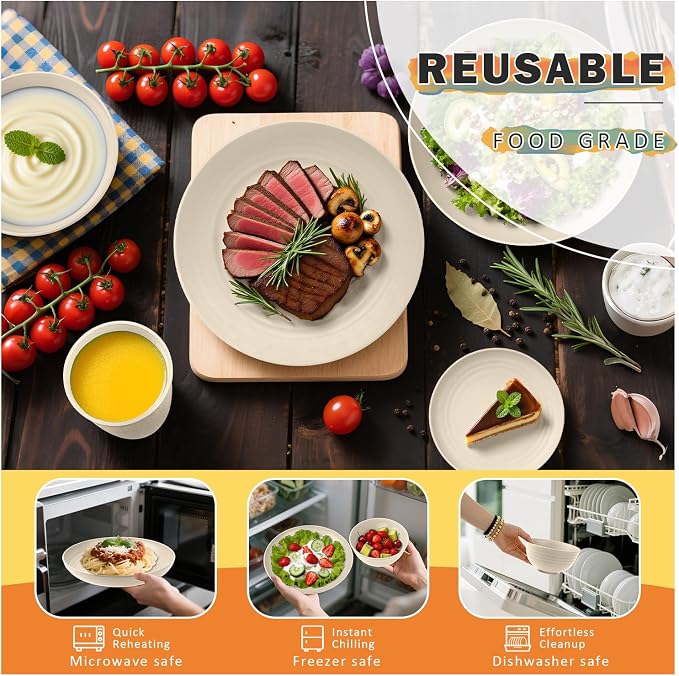 Wheat Straw Dinnerware Sets for 8, Kitchen Dish Set - Image 6
