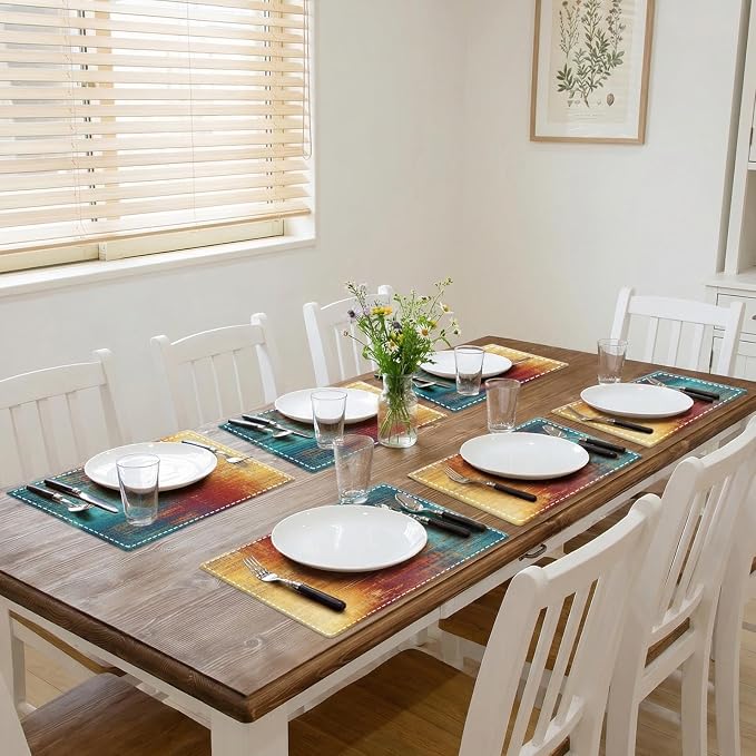Emvency Farmhouse Placemats Set of 6, 12x18 Inch, Grunge Colorful | Farmhouse - Image 5