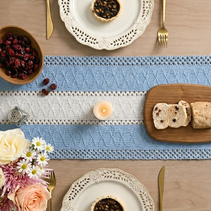 Artoid Mode Sky Blue Farmhouse Woven Table Runner 12x48 Inch | Holiday Rustic - Image 4