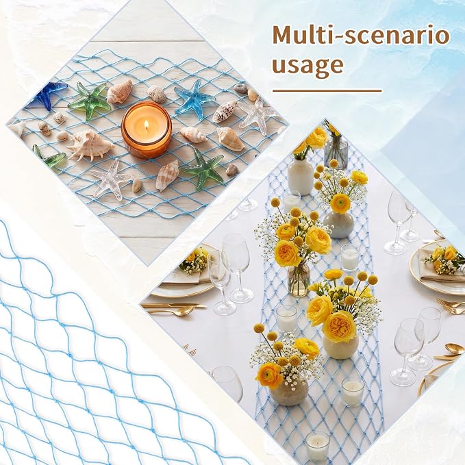 SATINIOR Fish Net Party Decorations 12 x 72'' Fishing Net Table Runner - Image 3