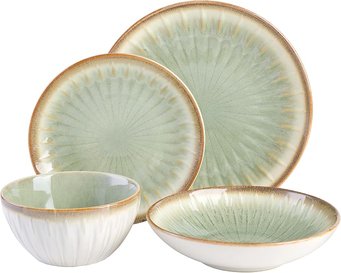 Gibson Elite Mayfair Bay 16-Piece Embossed Double Bowl Dinnerware Set, Service - Image 2