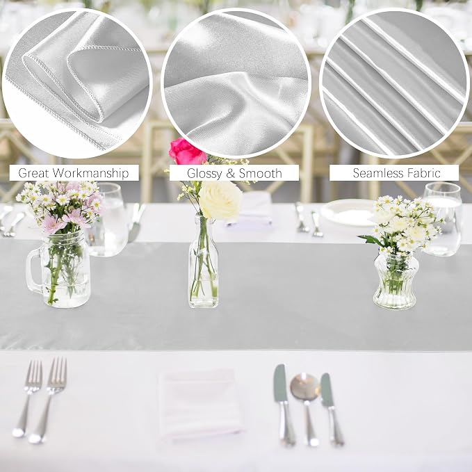 Aneco 12 Pack Satin Table Runner 12 x 108 Inch Light Silver Long Wedding Satin - Image 3