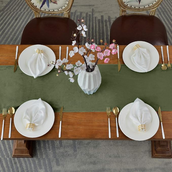 BALCONY & FALCON Table Runner Velvet Olive 14"x71" | Elegant, Fall Decor - Image 3