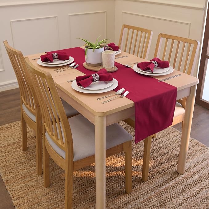 Encasa XO Table Runner, Cotton Canvas Dining Runner 13"x59" | Rich Maroon - Image 2