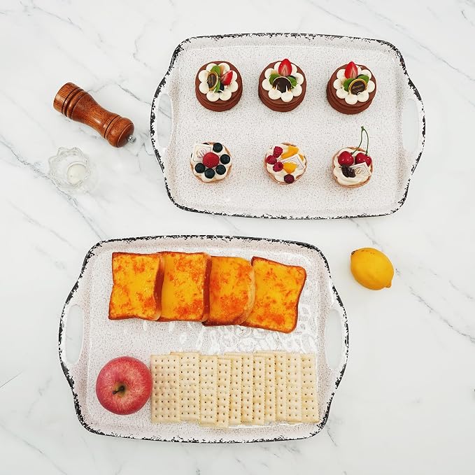 TP Melamine Serving Trays with Handles, Rustic White | Large Rectangular Trays - Image 5
