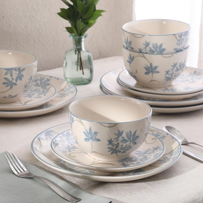Gibson Home Admiral Hall 12-Piece Matte Stoneware Dinnerware Set – Dinner Plates - Image 2