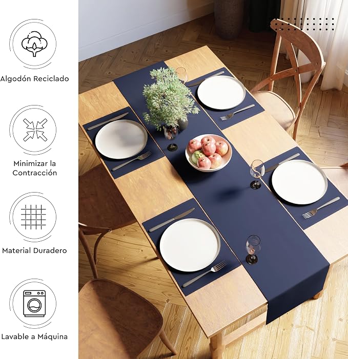 Encasa XO Table Runner, Yarn Dyed Ribbed Cotton 13"x98" | Solid Navy Blue - Image 3