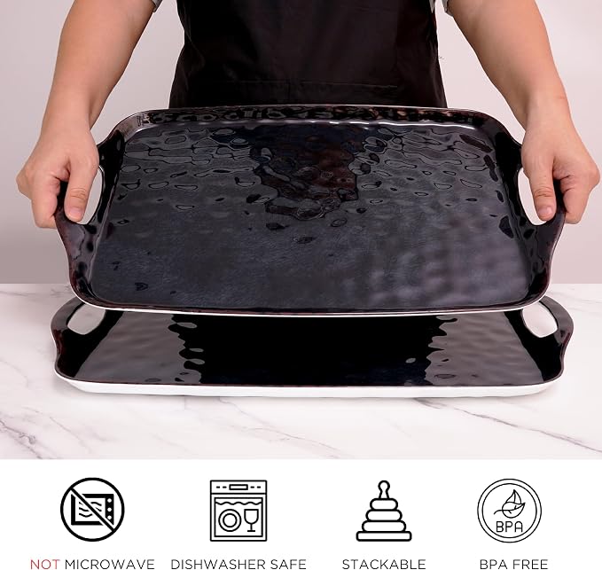 TP Melamine Serving Trays with Handles, 17” x 12”, Retro Black | Rectangular - Image 2