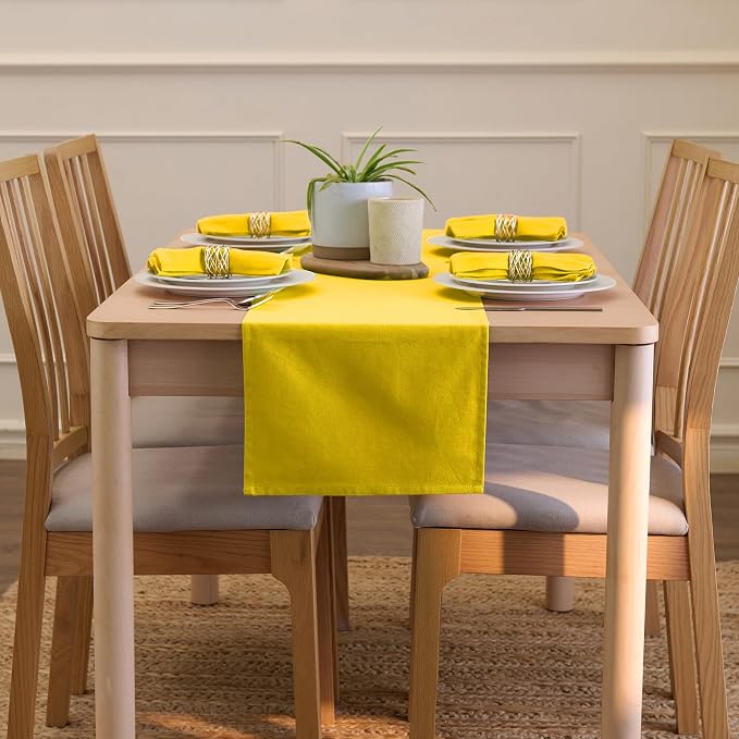Encasa XO Table Runner, Cotton Canvas Dining Runner 13"x48" | Sunbeam Yellow - Image 4