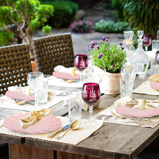 LIYH 50 Pcs Pink Plastic Plates Reusable - Image 4