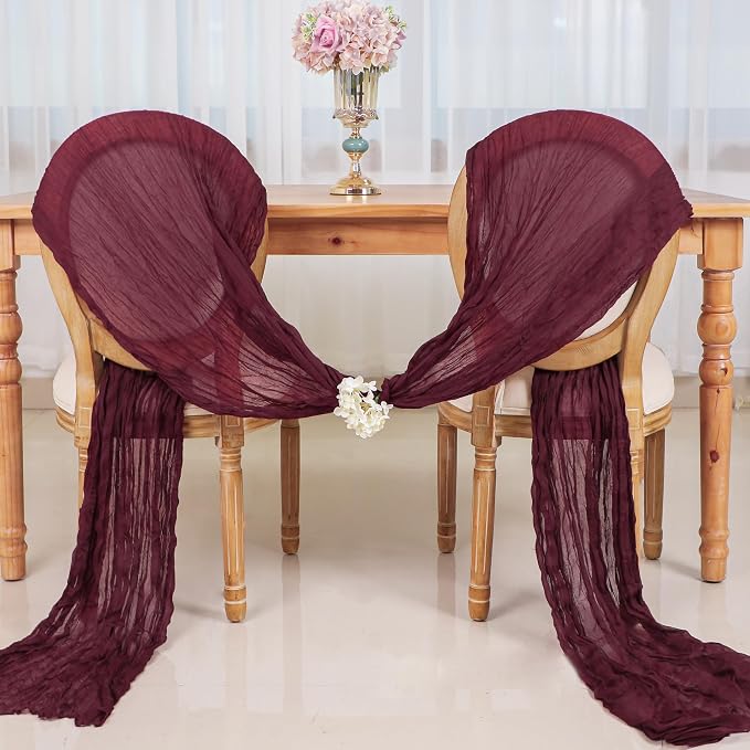 Snowkingdom 6PCS 10 Ft Burgundy Red Cheesecloth Table Runner, 120inch Long - Image 6